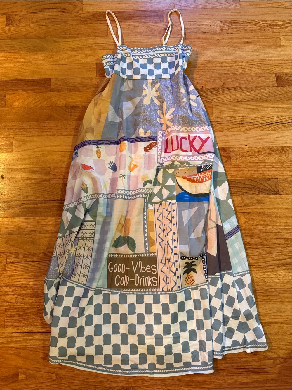 Printed Patchwork Maxi Dress — Blue Multi
